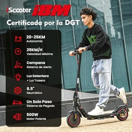 Panel de control del iScooter con indicador de batería, velocímetro y botones de modo