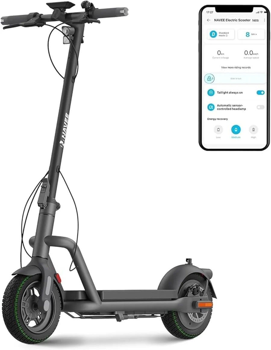 NAVEE Patinete Eléctrico Homologado DGT, 45-65km Autonomía, Máx 25km/h, Frenos Tambor y Disco con E-ABS, Intermitentes, TCS, App Móvil, Pendiente 18-24%